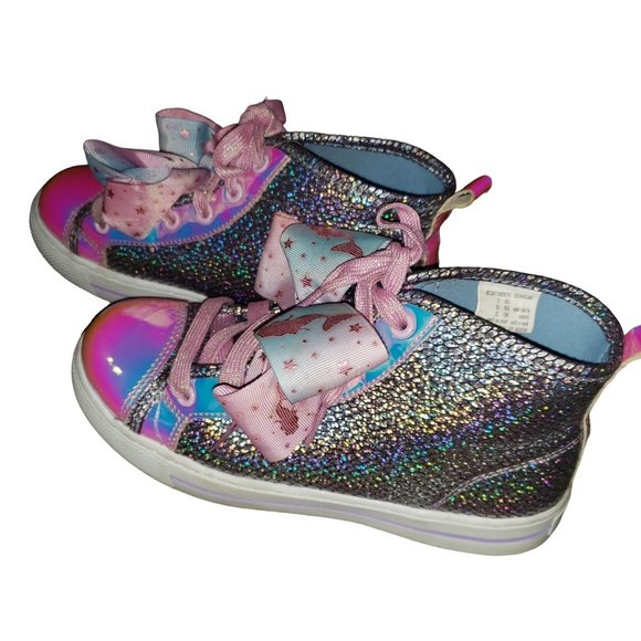 JoJo Siwa metallic iridescent lace up high top sneakers size 3, never wore - Picture 2 of 9